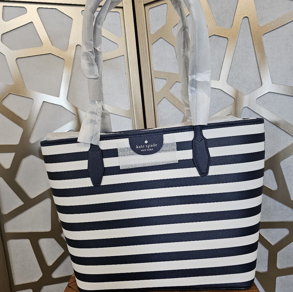 Kate Spade Black and White Striped Tote Bag